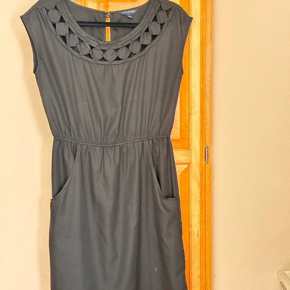 Banana Republic Black Midi Dress with Textured Neckline